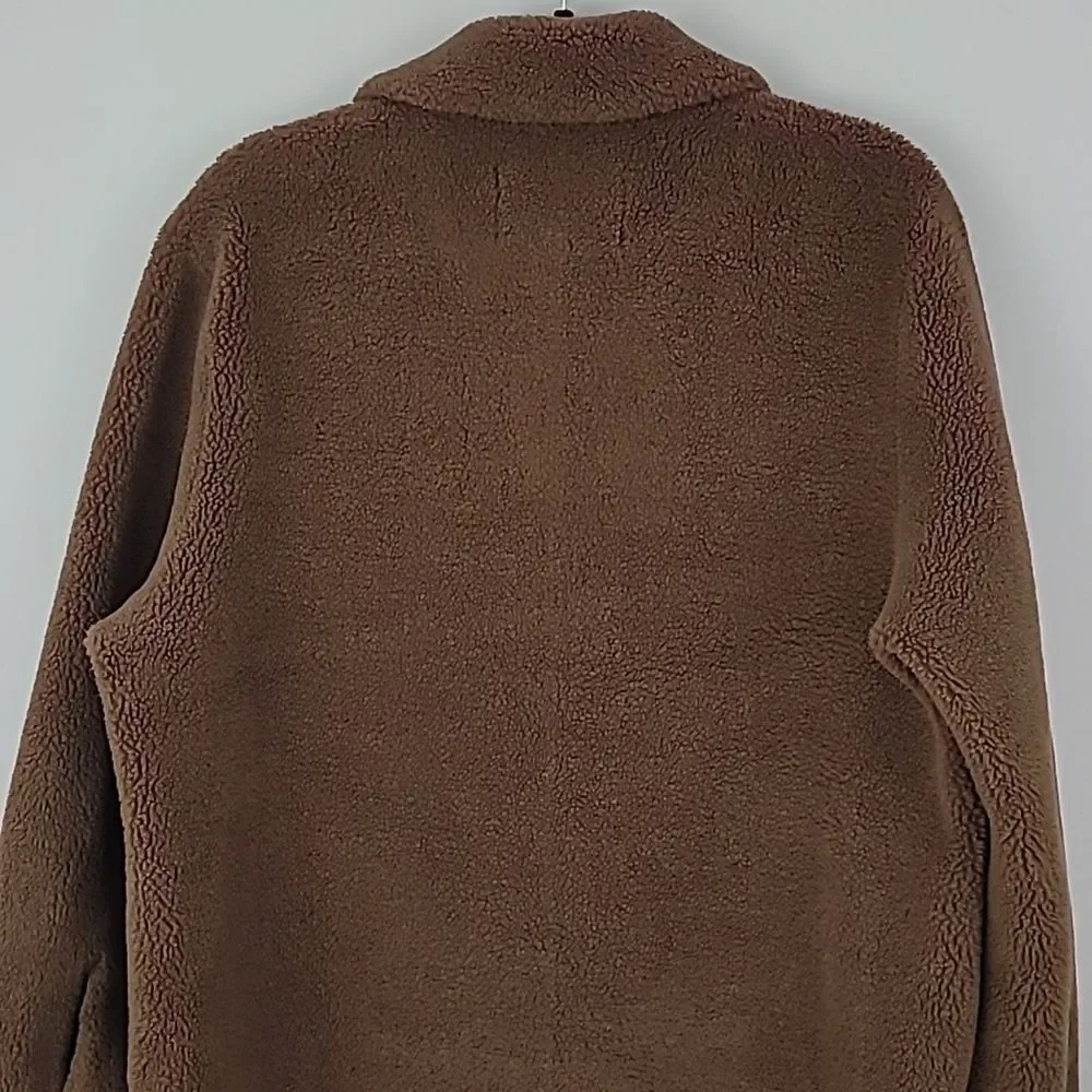 Rebecca Minkoff Brown Faux Shearling Button Down Long Overcoat w/Pockets Size XL - Picture 10 of 15